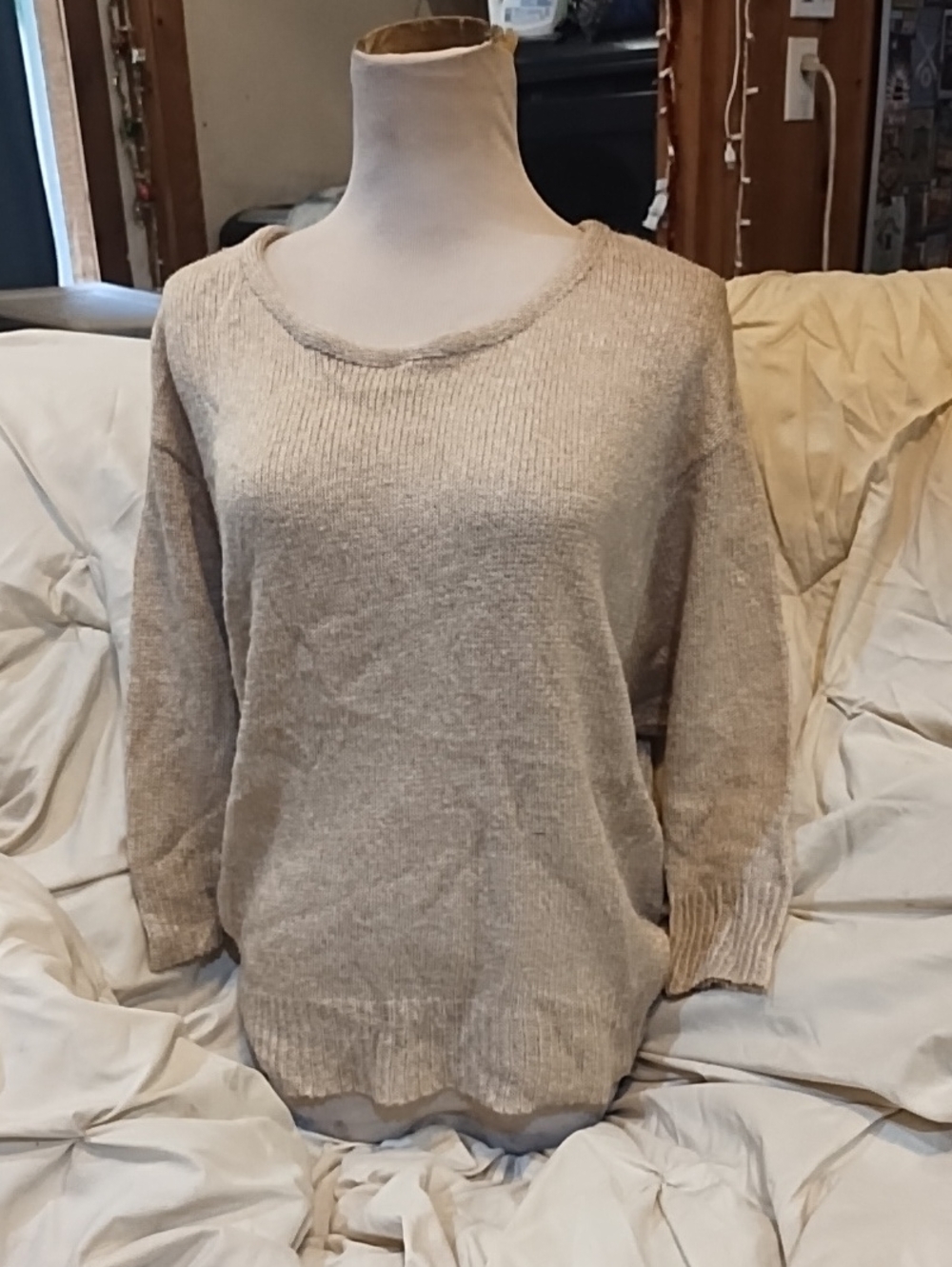 Sparkle & Fade Neutral Crewneck Sweater in Light Beige